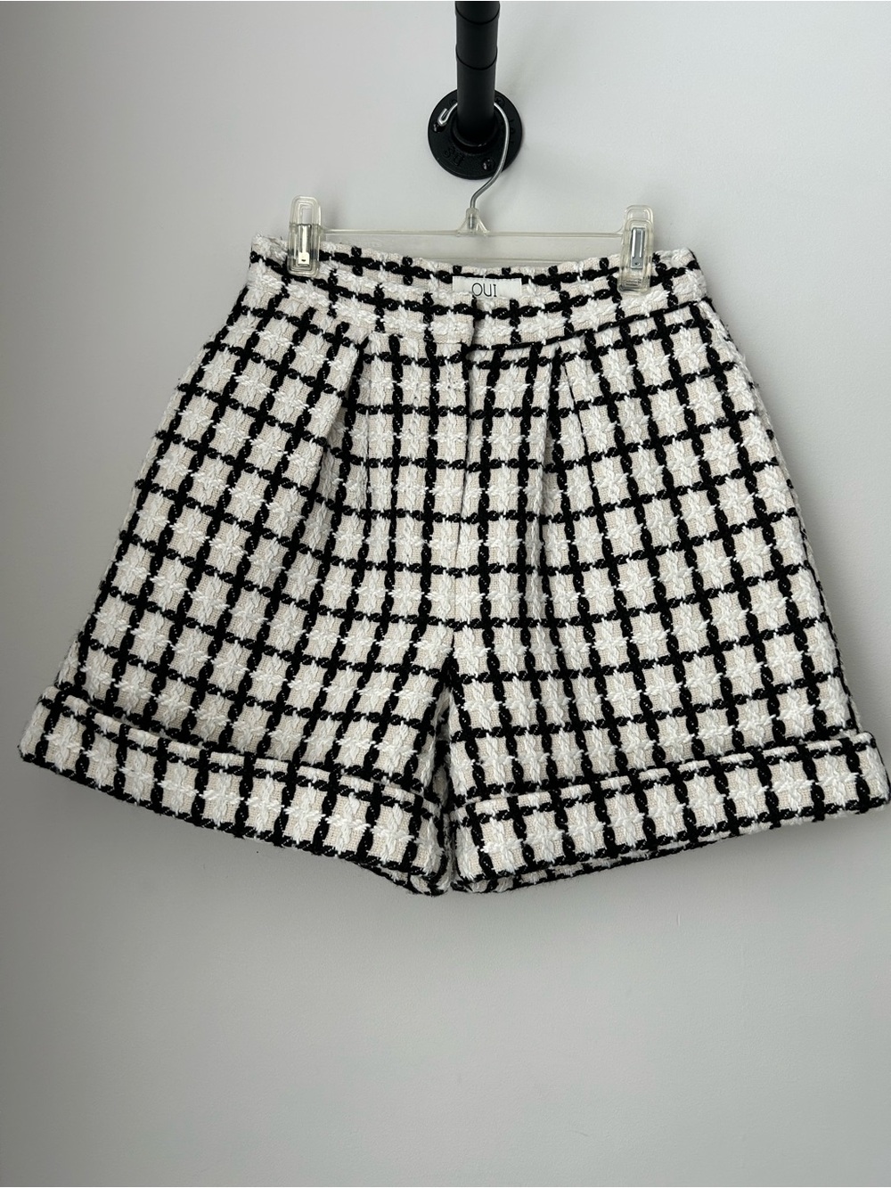 Oui Tweed Check High-Rise Shorts